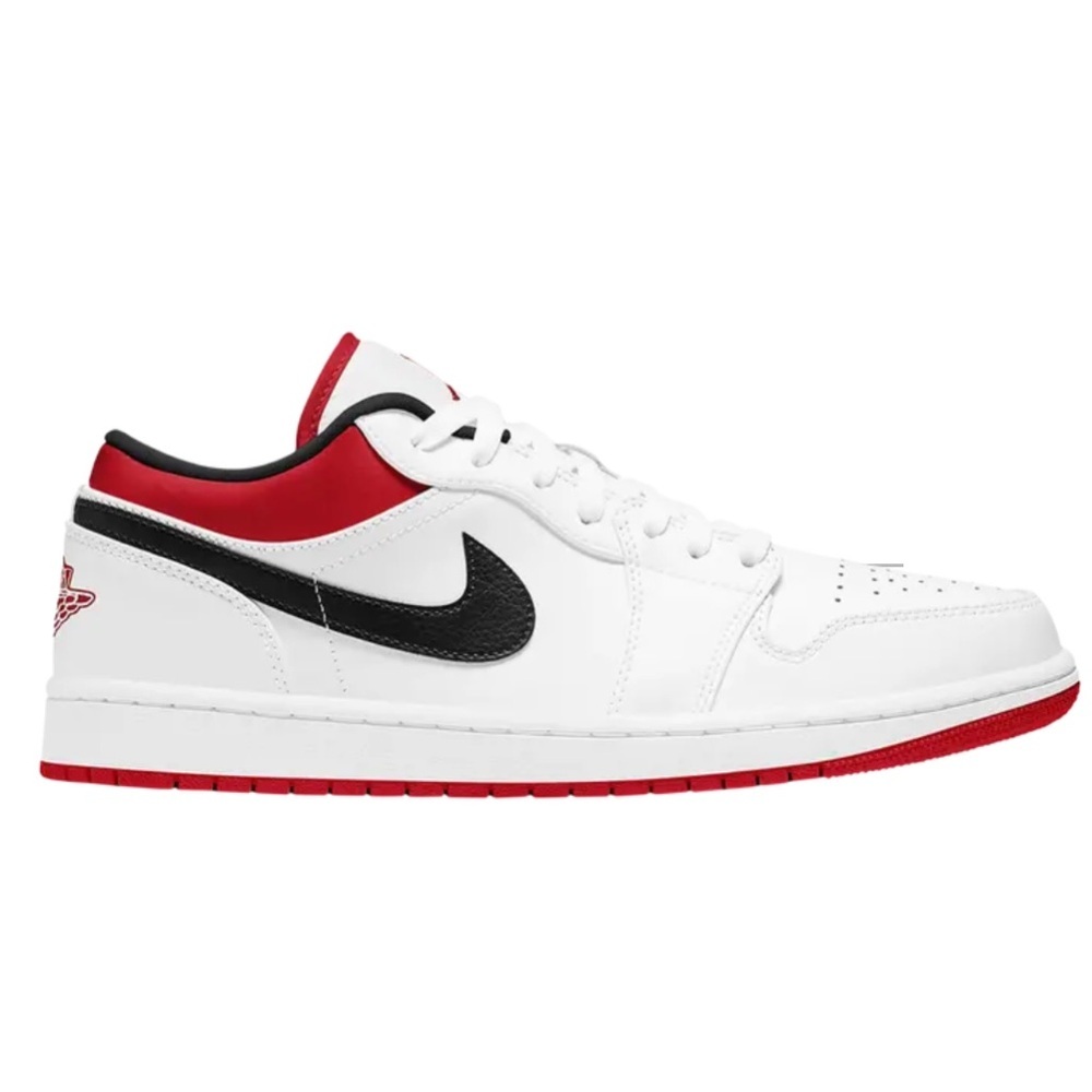 Nike Air Jordan 1 Low GS White Red Black Sneakers Big Boy Youth 7Y Woman 8.5 - Picture 2 of 15